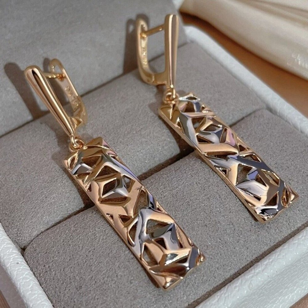 Rose Gold And Silver Long Abstract Earrings